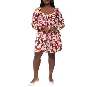ELOQUII Elements Bow Bodice Mutton Sleeve Floral Mini Dress Size 20